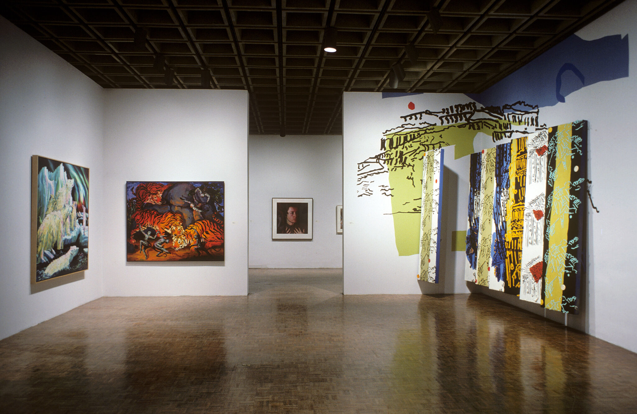 Works of art in a gallery.