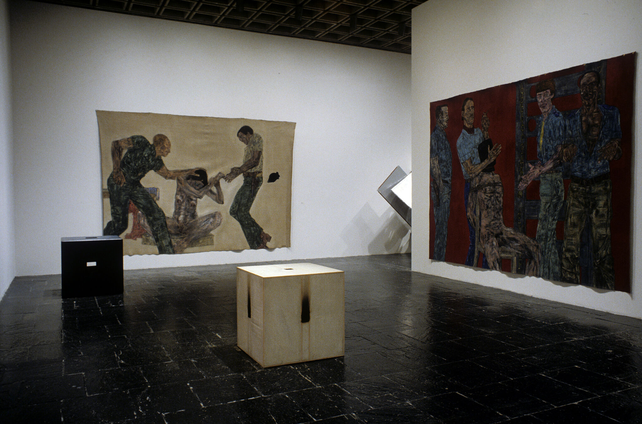 Works of art in a gallery.