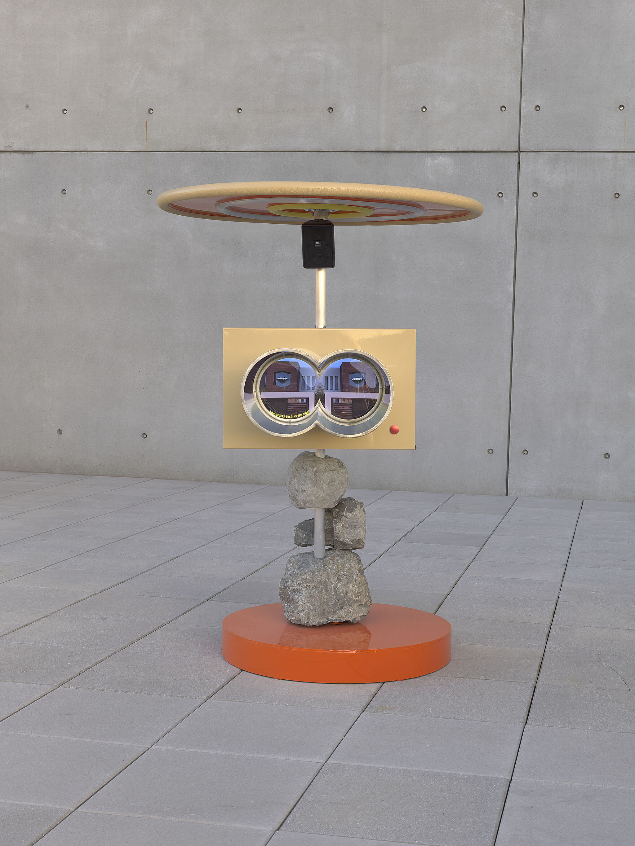 An installation view of artworks on the terrace.