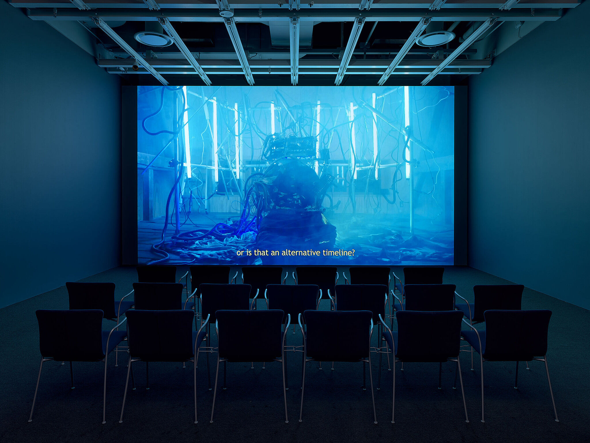 An installation view of a video projection in a gallery.