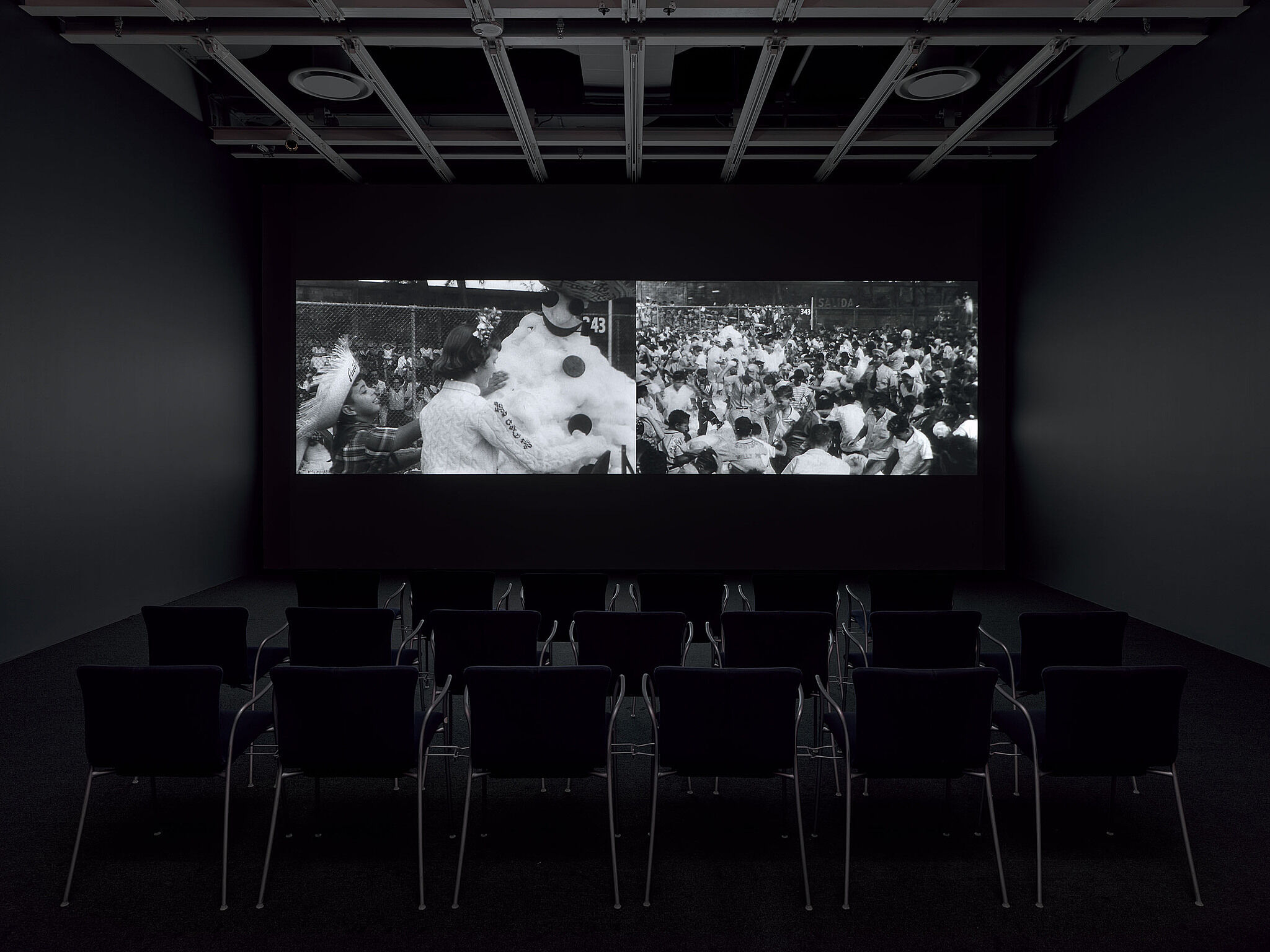 An installation view of a video projection in a gallery.
