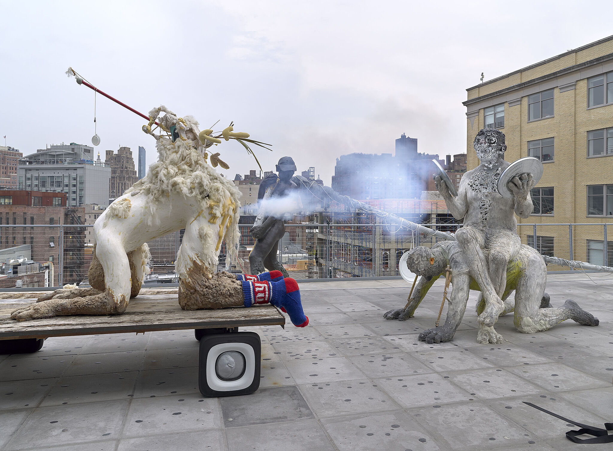 An installation view of artworks on the terrace.