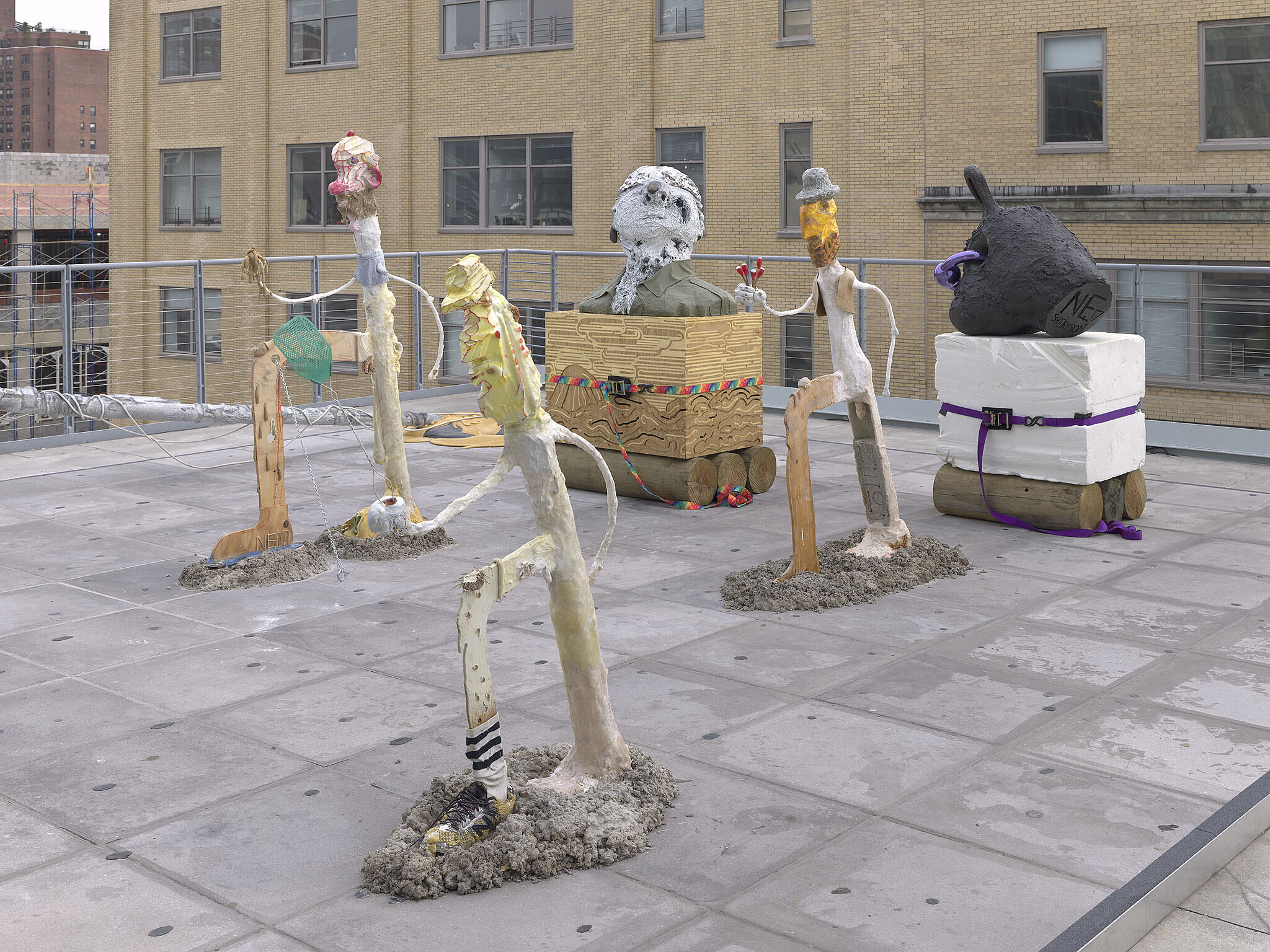 An installation view of artworks on the terrace.