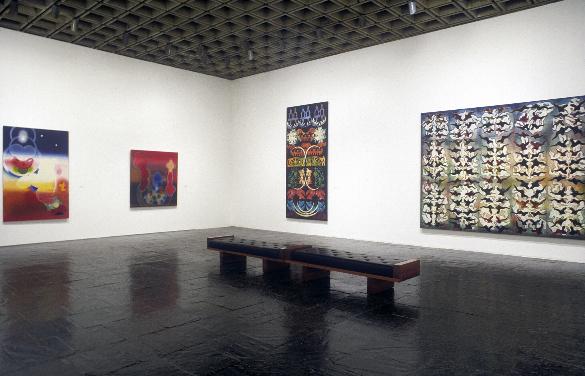 Works of art in a gallery.