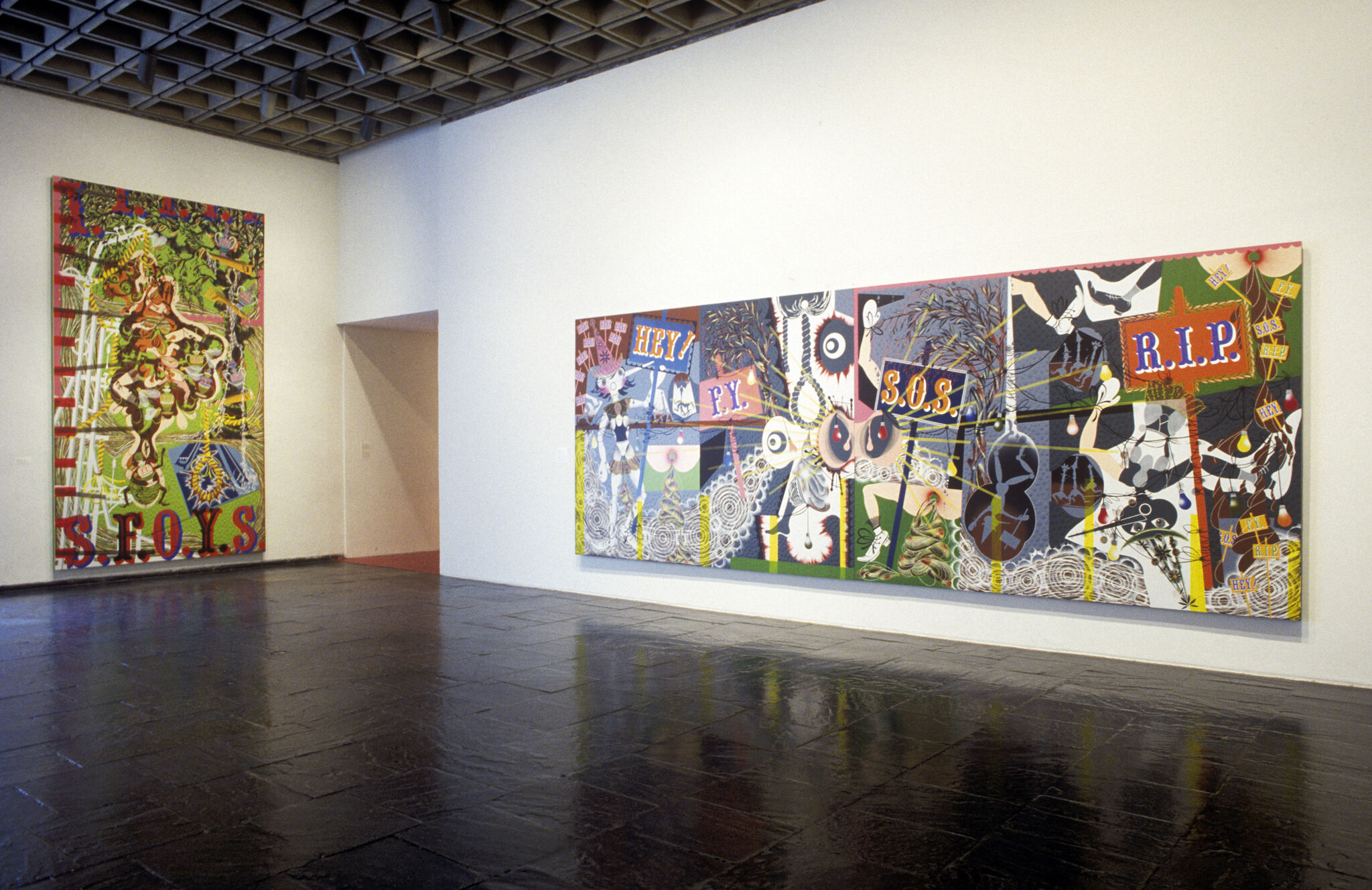 Works of art in a gallery.